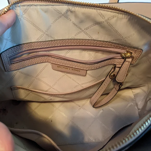 Michael Kors Mercer Medium Tri-Color Pebbled Leather Belted Satchel - Picture 8 of 14